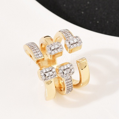 Brass Micro Pave Cubic Zirconia Cuff Rings RJEW-C140-12G-1