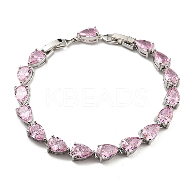 Rack Plating Brass Pave Cubic Zirconia Teardrop Links Bracelets for Women BJEW-H604-01P-03-1