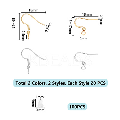80Pcs 4 Style 304 Stainless Steel French Hooks with Coil and Ball STAS-UN0055-63-1