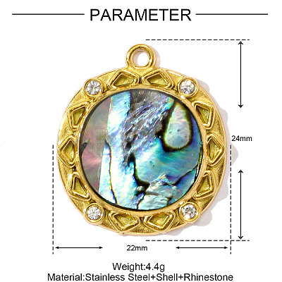 304 Stainless Steel Paua Shell Pendants STAS-OY002-12G-1