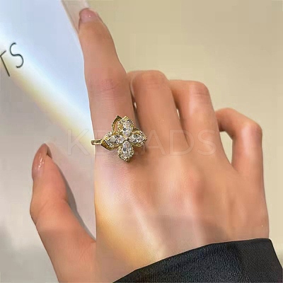 Flower Cubic Zirconia Rotatable Cuff Ring for Calming Worry Meditation RJEW-P025-01-1