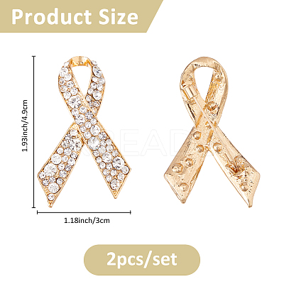 2Pcs Awareness Ribbon Alloy Rhinestone Brooches for for Backpack Clothes JEWB-FH0002-19G-1
