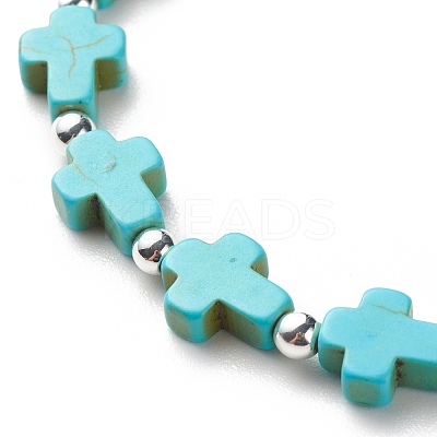 Synthetic Turquoise(Dyed) Cross Beaded Stretch Bracelet BJEW-JB08450-02-1