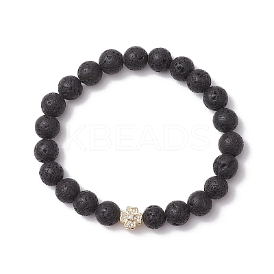 Natural Lava Rock Round Beads Stretch Bracelets BJEW-JB11829-1