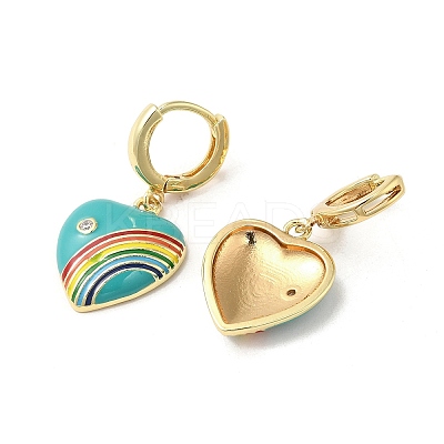 Heart with Rainbow Real 18K Gold Plated Brass Dangle Hoop Earrings EJEW-L268-042G-05-1