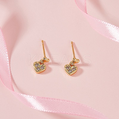 Clear Cubic Zirconia Heart Dangle Stud Earrings EJEW-SZ0001-79-1