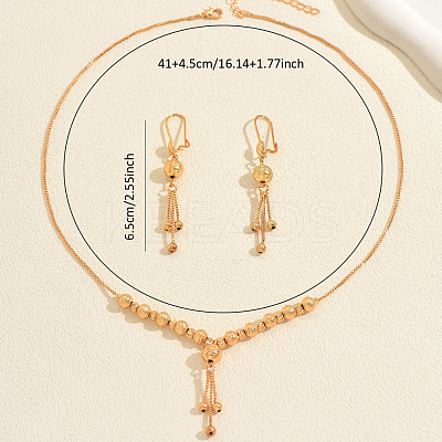 Vintage Brass Round Beaded Tassel Necklace & Earrings for Women EI2858-1