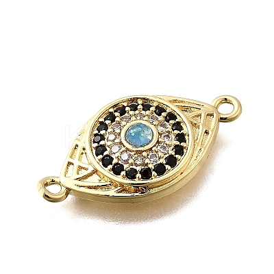 Brass Micro Pave Clear and Black Cubic Zirconia Connector Charms KK-P336-11G-1