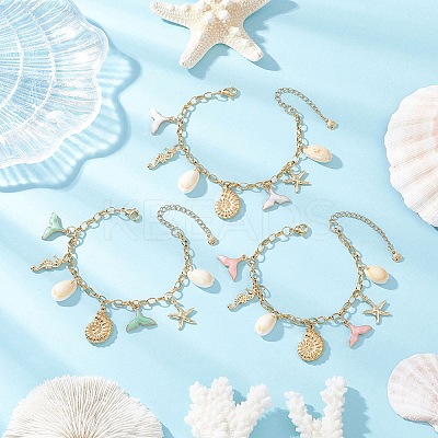 3Pcs 3 Colors Stainless Steel & Alloy Enamel Charm Bracelets BJEW-JB12215-1