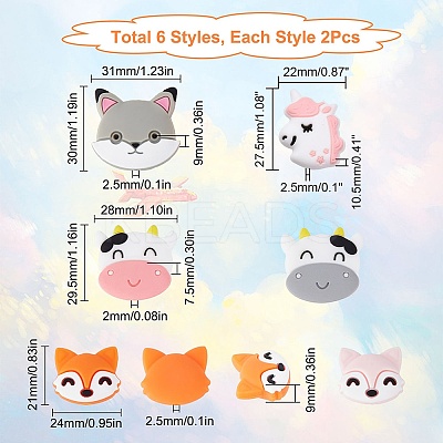 12Pcs 6 Style Food Grade Eco-Friendly Silicone Beads SIL-SC0001-15-1
