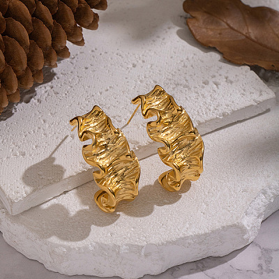 Wrinkled C-Shaped 304 Stainless Steel Stud Earrings SF8880-1