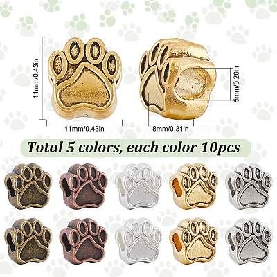 50Pcs 5 Colors Tibetan Style European Beads MPDL-SC0001-09-1