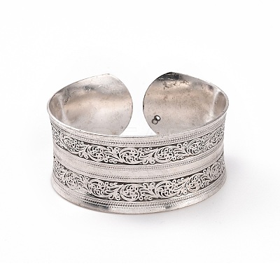 Bohemia Tibetan Style Alloy Thick Open Cuff Bangle for Women BJEW-E002-01AS-04-1