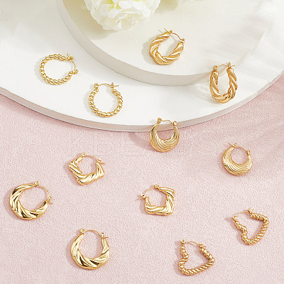 6 Pairs 6 Style 304 Stainless Steel Hoop Earrings for Women EJEW-BBC0001-96-1