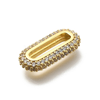Brass Micro Pave Clear Cubic Zirconia Oval Linking Rings KK-Z093-43G-1