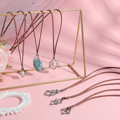 6Pcs 3 Styles Crystal Holder Cage Necklace MAK-SC0001-41P-1