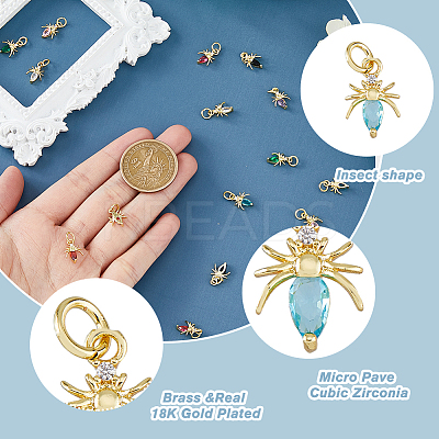 16PCS 8Colors Brass Micro Pave Cubic Zirconia Charms KK-DC0003-69-1