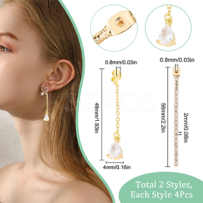 8Pcs 2 Style Brass Ear Nuts with Crystal Rhinestone Tassel KK-SC0003-14-1