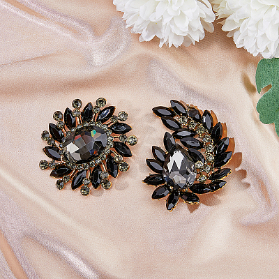 2Pcs 2 Style Rhinestone Flower & Wing Brooch Pin JEWB-HY0001-09A-1