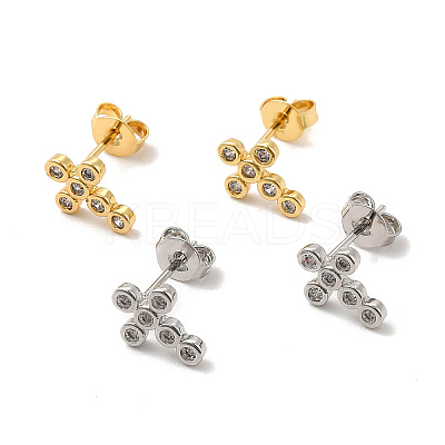 Rack Plating Brass Micro Pave Clear Cubic Zirconia Cross Stud Earrings EJEW-F301-28-1