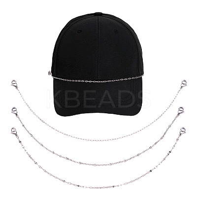 3Pcs 3 Styles 304 Stainless Steel Baseball Cap Chain Set AJEW-TA00027-1