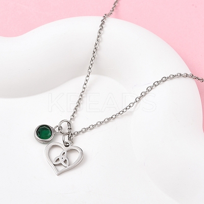 Valentine's Day 304 Stainless Steel & Green Glass Heart Pendant Cable Chain Necklaces for Women NJEW-FS00014-04-1