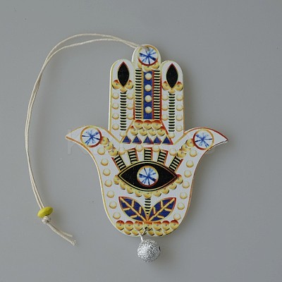 Wood Hamsa Hand/Hand of Miriam with Evil Eye Hanging Ornament LS-WG88966-05-1