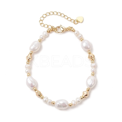 Natural Cultured Freshwater Pearl & Brass Beaded Bracelets for Women BJEW-JB13366-1
