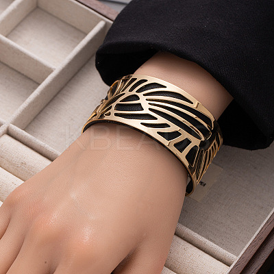 Sun 304 Stainless Steel & Imitation Leather Cuff Bangles FS-WGE67E3-01-1