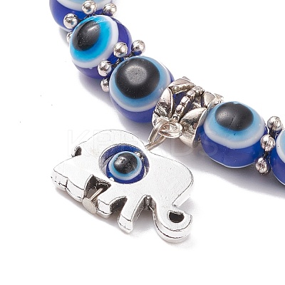 Resin Evil Eye Beaded Stretch Bracelet with Alloy Charm for Men Women BJEW-JB08216-1