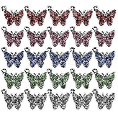 25Pcs 5 Colors Zinc Alloy Butterfly Charms ENAM-SZ0001-81-1