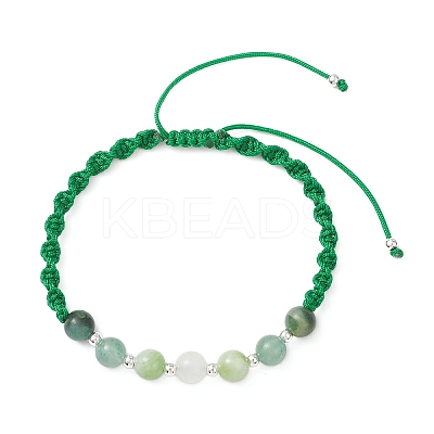 Natural White Moonstone & West African Jade & Green Aventurine & Dyed Persian Jade Round Beads Braided Bead Bracelets for Women BJEW-JB12917-05-1