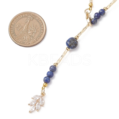 Natural Lapis Lazuli Round and Nuggets Lariat Necklaces NJEW-JN05727-1