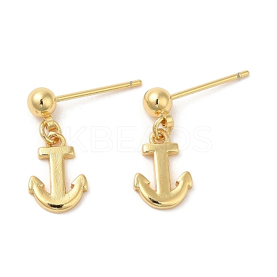 Rack Plating Brass Anchor Dangle Stud Earrings EJEW-D061-47G-1