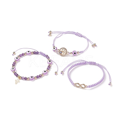 3Pcs 3 Style Resin Evil Eye Braided Bead Bracelets Set BJEW-JB08811-1