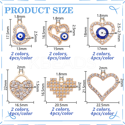 48Pcs 12 Styles Alloy Rhinestone Pendants FIND-GA0007-12-1