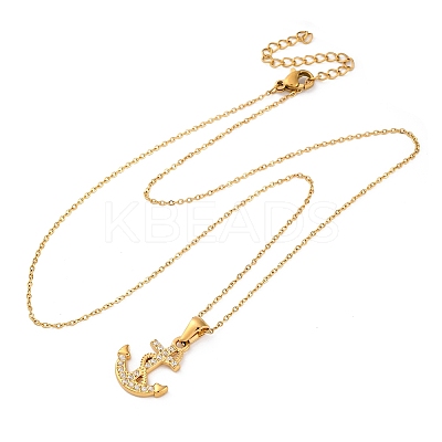 304 Stainless Steel Crystal Rhinestone Anchor Pendant Necklaces LS-NJEW-Z057-01A-G-1