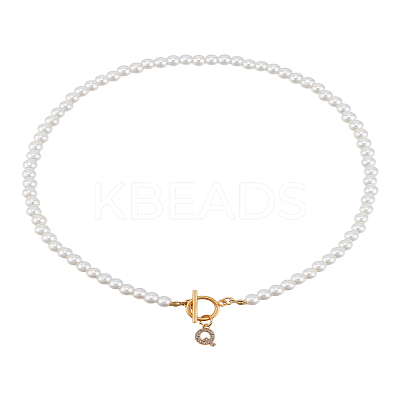 1Pc Brass Clear Cubic Zirconia Letter Pendant Necklaces NJEW-LP0001-32Q-1