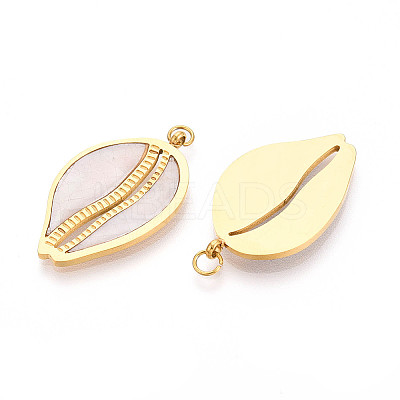 304 Stainless Steel Pave Natural Shell Pendants STAS-N115-21A-G-1