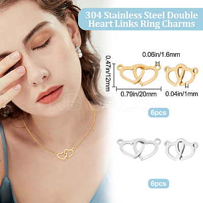 12Pcs 2 Colors 304 Stainless Steel Connector Charms STAS-BBC0002-20-1