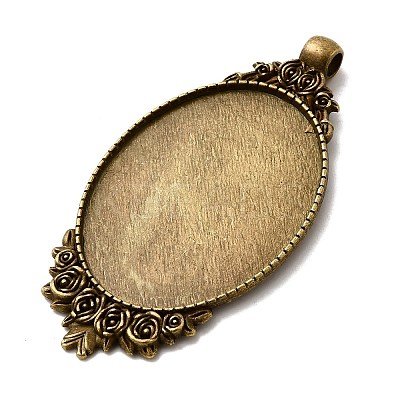 Vintage Tibetan Style Alloy Carved Rose Big Pendant Cabochon Settings X-TIBEP-M018-99AB-NF-1