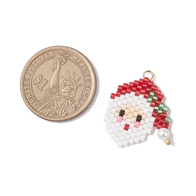Christmas Themed Glass Seed Beaded Pendants PALLOY-MZ00868-01-1