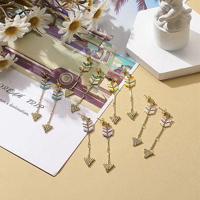 Glass Seed Braided Arrow Dangle Stud Earrings EJEW-MZ00007-1
