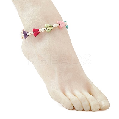 Dyed Synthetic Turquoise Round Butterfly Beaded Anklets AJEW-AN00710-1