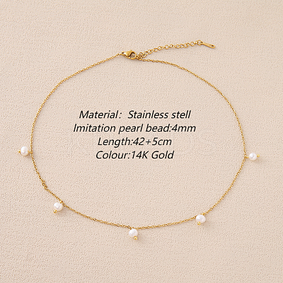 Stainless Steel Imitation Pearl Cable Chain Bib Necklaces for Women GX8162-2-1