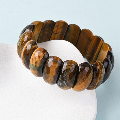 Oval Natural Tiger Eye Beads Stretch Bracelets for Unisex BJEW-Z149-04-1