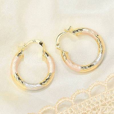 Brass Two Tone Twist Hoop Earrings LS-EJEW-B117-06B-M-1