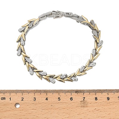 Brass Micro Pave Clear Cubic Zirconia Wheat Link Chain Bracelets for Women LS-BJEW-B145-01-1