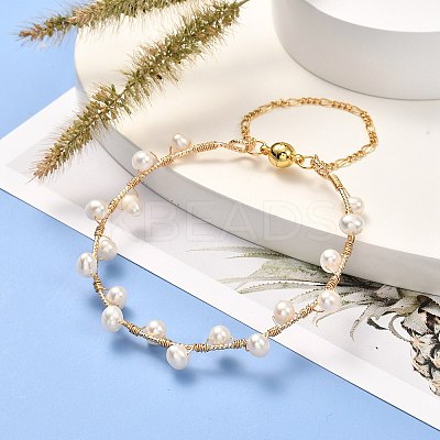 Natural Pearl Braided Bangle for Girl Women BJEW-JB06830-02-1