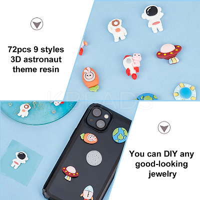 72Pcs 9 Styles 3D Astronaut Theme Resin Cabochons RESI-OC0001-67-1